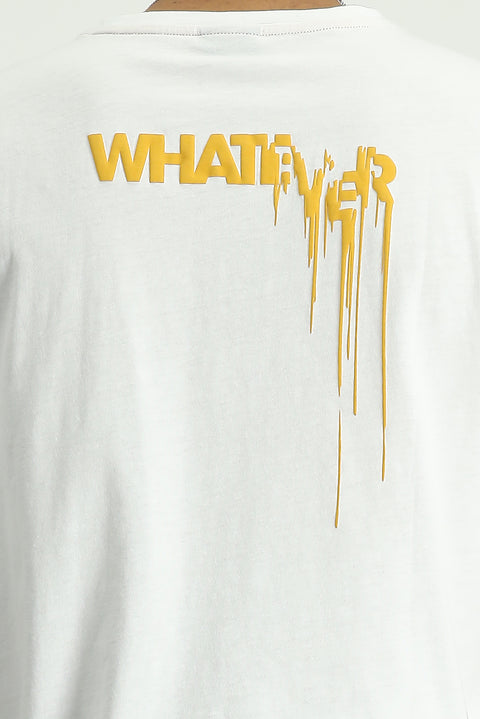 White Crew Neck Oversize Cotton Printed T-Shirt