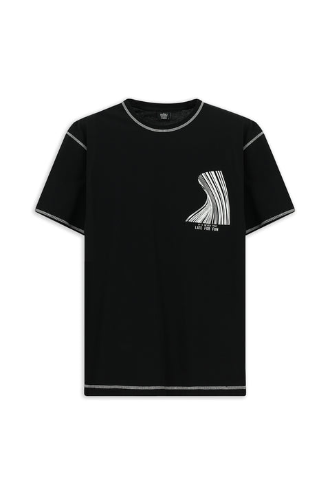 Light Black Crew Neck Oversize Cotton Printed T-Shirt