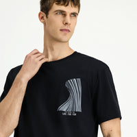 Black Crew Neck Oversize Cotton Printed T-Shirt