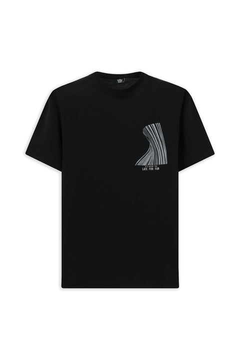Black Crew Neck Oversize Cotton Printed T-Shirt
