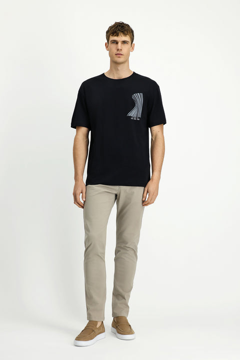 Black Crew Neck Oversize Cotton Printed T-Shirt