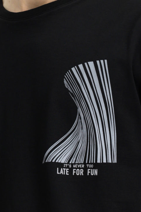 Black Crew Neck Oversize Cotton Printed T-Shirt