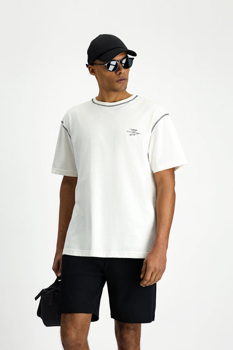 Off-White Crew Neck Oversize Cotton Printed T-Shirt