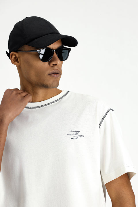 Off-White Crew Neck Oversize Cotton Printed T-Shirt