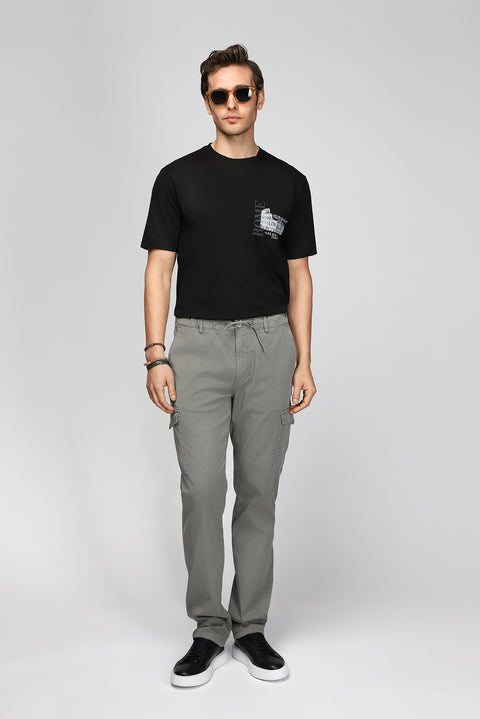 Black Crew Neck Regular Fit Printed Cotton T-shirt