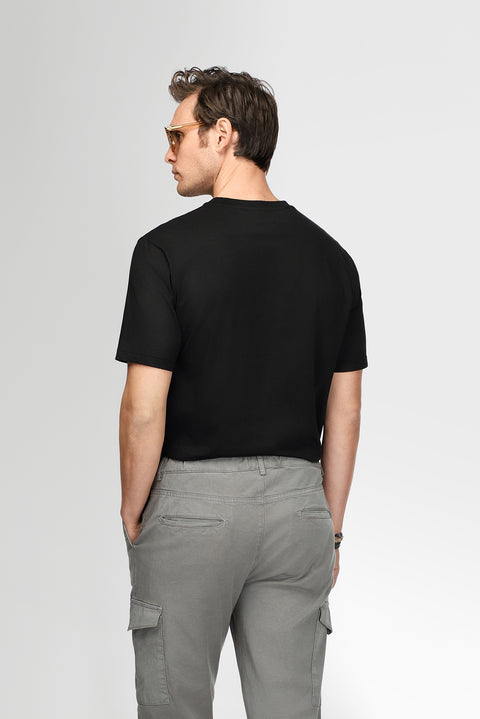 Black Crew Neck Regular Fit Printed Cotton T-shirt