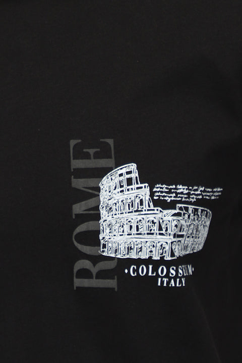 Black Crew Neck Regular Fit Printed Cotton T-shirt