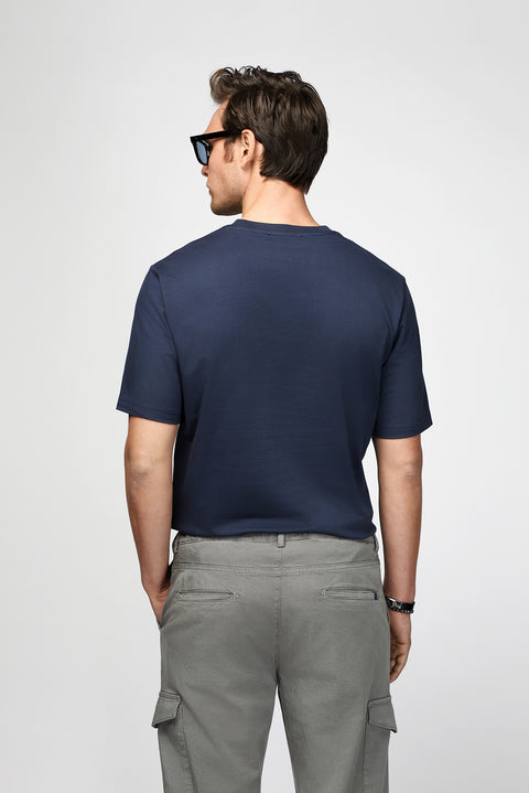 Dark Navy Crew Neck Regular Fit Printed Cotton T-shirt