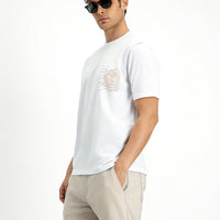White Crew Neck Regular Fit Printed Cotton T-shirt
