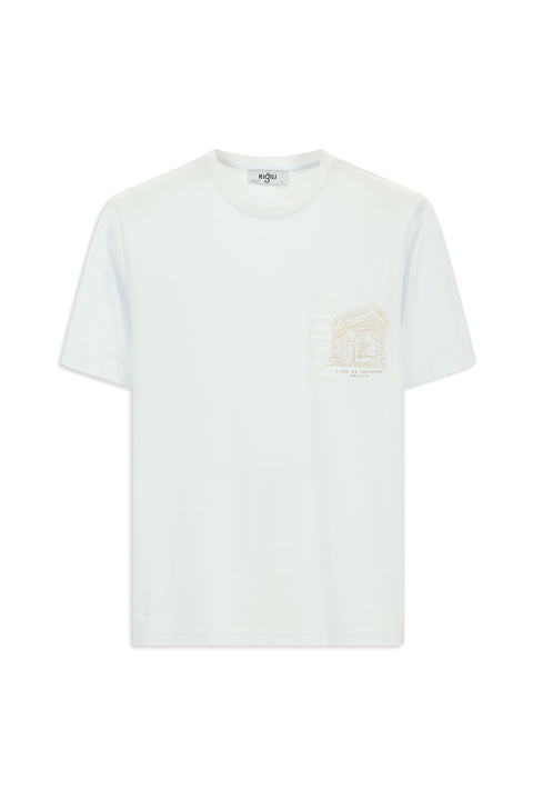 White Crew Neck Regular Fit Printed Cotton T-shirt