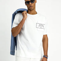 White Crew Neck Oversize Cotton Printed T-Shirt
