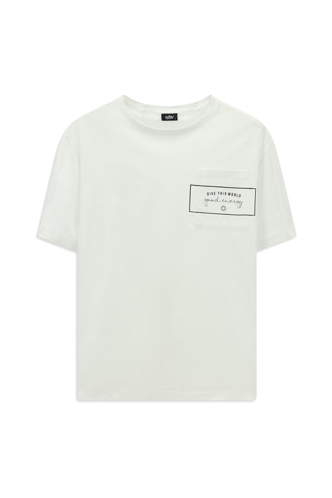 White Crew Neck Oversize Cotton Printed T-Shirt