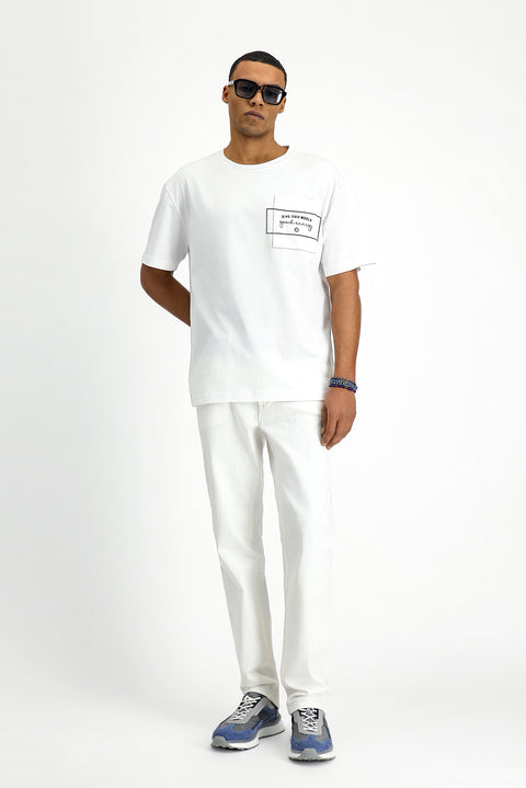 White Crew Neck Oversize Cotton Printed T-Shirt