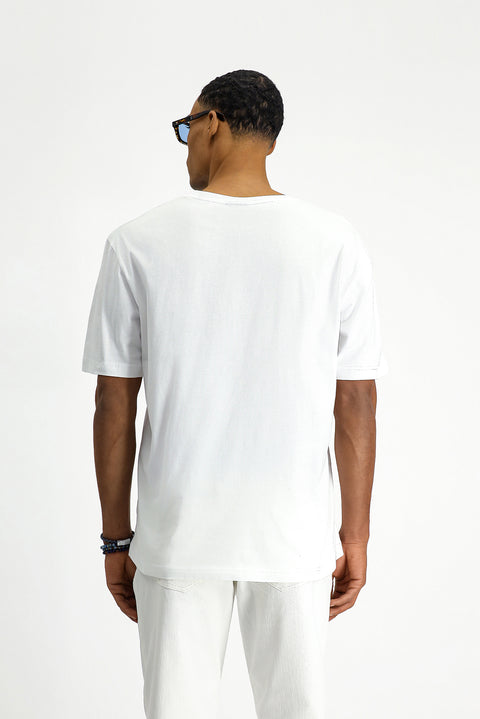 White Crew Neck Oversize Cotton Printed T-Shirt
