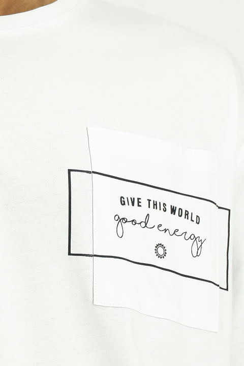 White Crew Neck Oversize Cotton Printed T-Shirt
