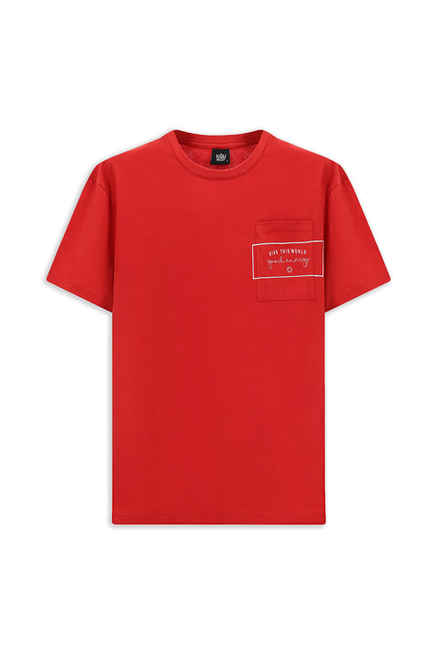 Flag Red Crew Neck Oversize Cotton Printed T-Shirt