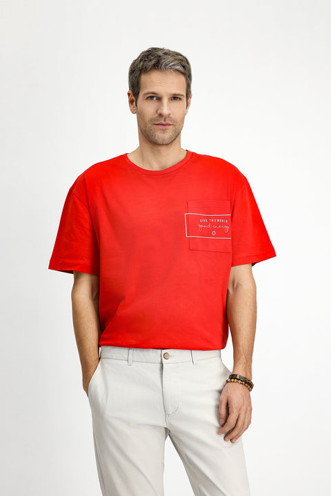 Flag Red Crew Neck Oversize Cotton Printed T-Shirt