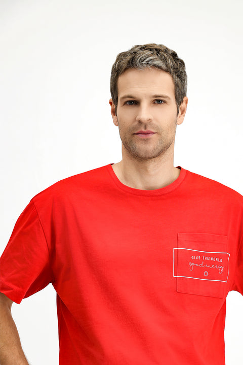 Flag Red Crew Neck Oversize Cotton Printed T-Shirt