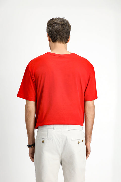 Flag Red Crew Neck Oversize Cotton Printed T-Shirt