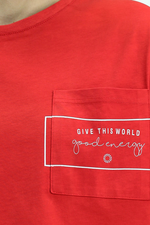 Flag Red Crew Neck Oversize Cotton Printed T-Shirt