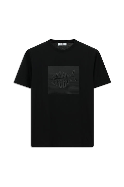 Black Crew Neck Regular Fit Cotton Printed T-Shirt