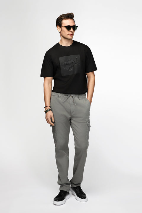 Black Crew Neck Regular Fit Cotton Printed T-Shirt