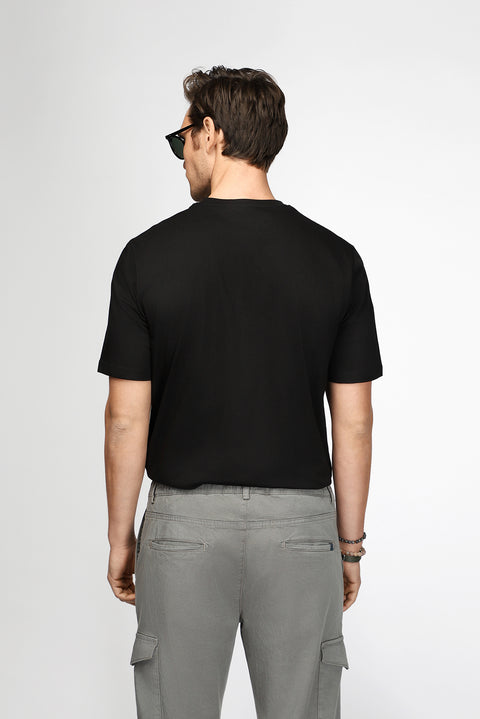 Black Crew Neck Regular Fit Cotton Printed T-Shirt