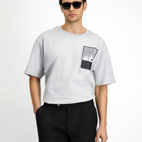Light Grey Crew Neck Oversize Cotton Printed T-Shirt