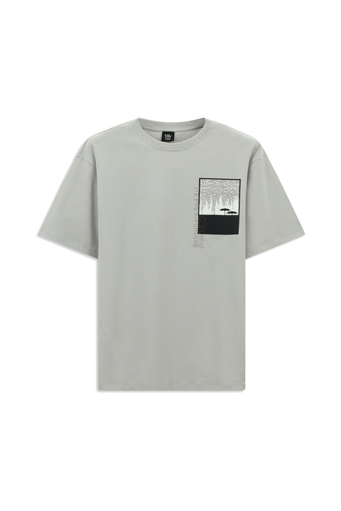 Light Grey Crew Neck Oversize Cotton Printed T-Shirt