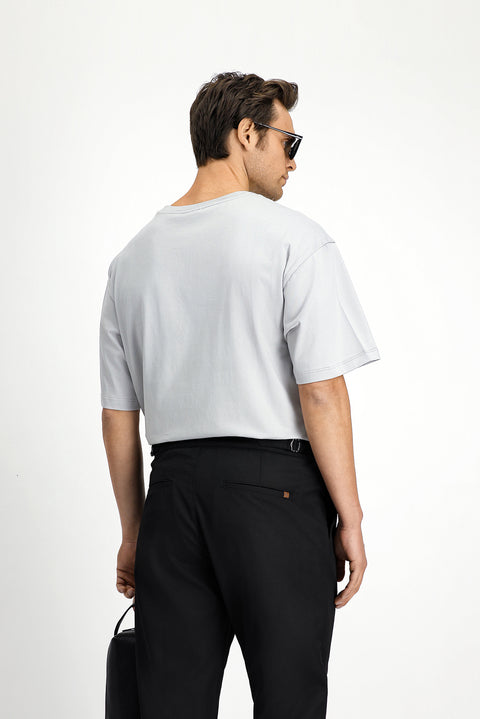 Light Grey Crew Neck Oversize Cotton Printed T-Shirt
