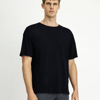 Black Crew Neck Oversize Patterned Modal Blend T-Shirt