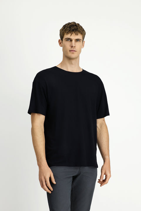 Black Crew Neck Oversize Patterned Modal Blend T-Shirt