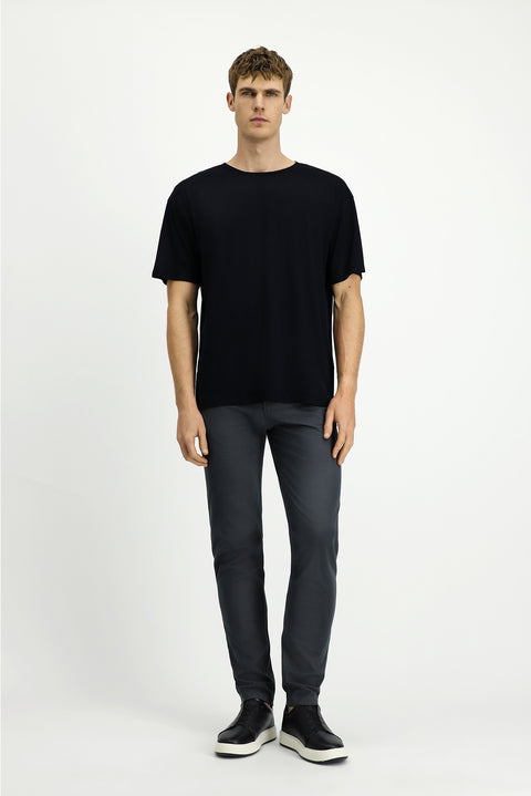 Black Crew Neck Oversize Patterned Modal Blend T-Shirt