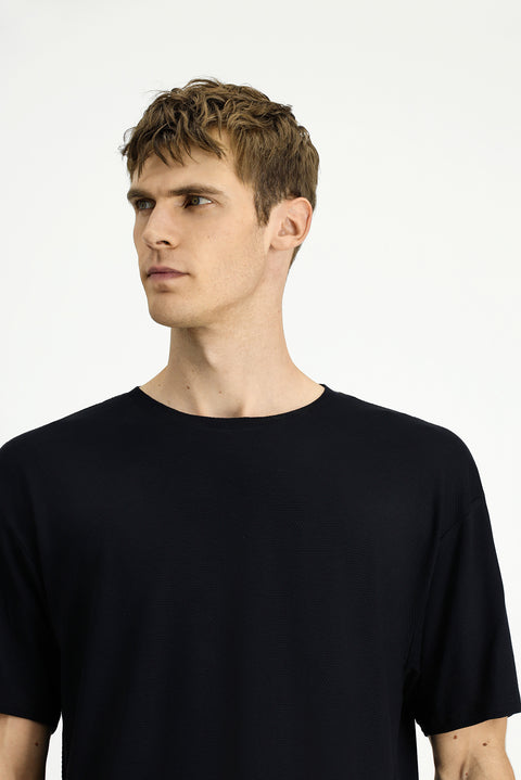 Black Crew Neck Oversize Patterned Modal Blend T-Shirt
