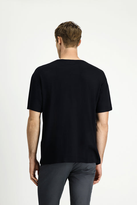 Black Crew Neck Oversize Patterned Modal Blend T-Shirt