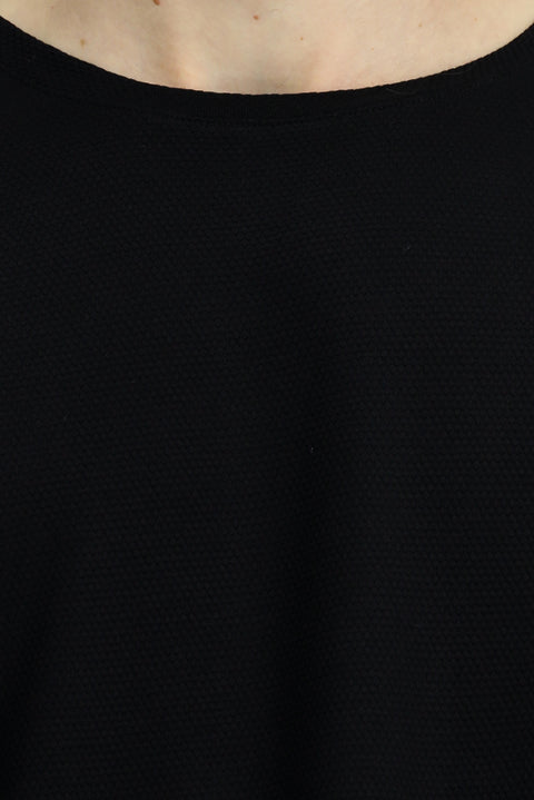 Black Crew Neck Oversize Patterned Modal Blend T-Shirt