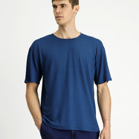Indigo Crew Neck Oversize Patterned Modal Blend T-Shirt