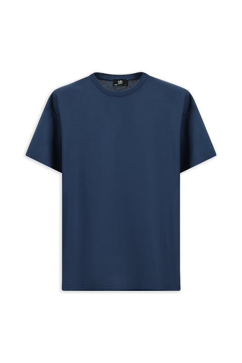 Indigo Crew Neck Oversize Patterned Modal Blend T-Shirt