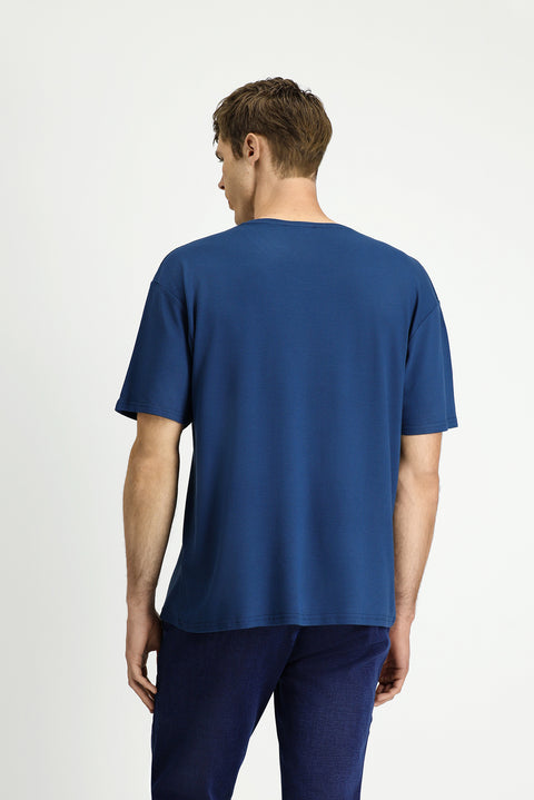 Indigo Crew Neck Oversize Patterned Modal Blend T-Shirt