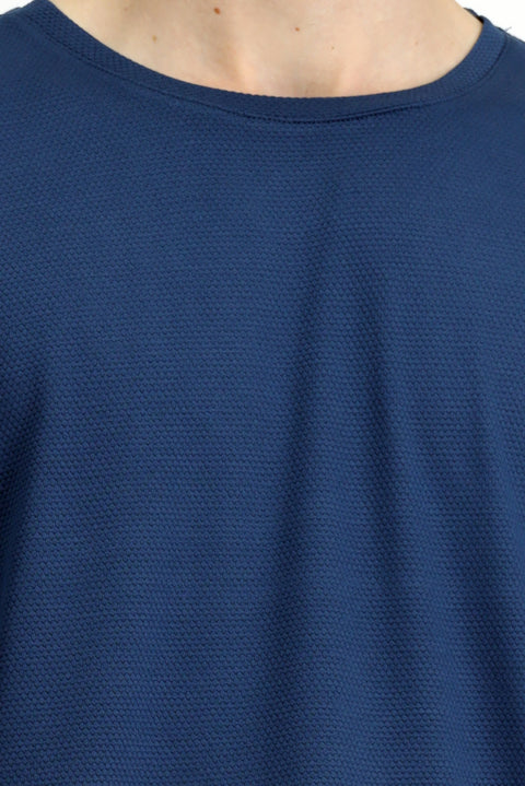 Indigo Crew Neck Oversize Patterned Modal Blend T-Shirt