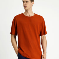 Tile-colored Crew Neck Oversize Patterned Modal Blend T-shirt