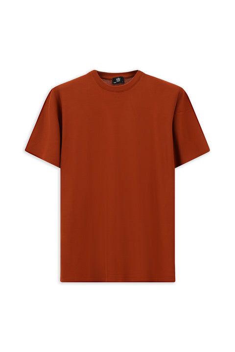 Tile-colored Crew Neck Oversize Patterned Modal Blend T-shirt
