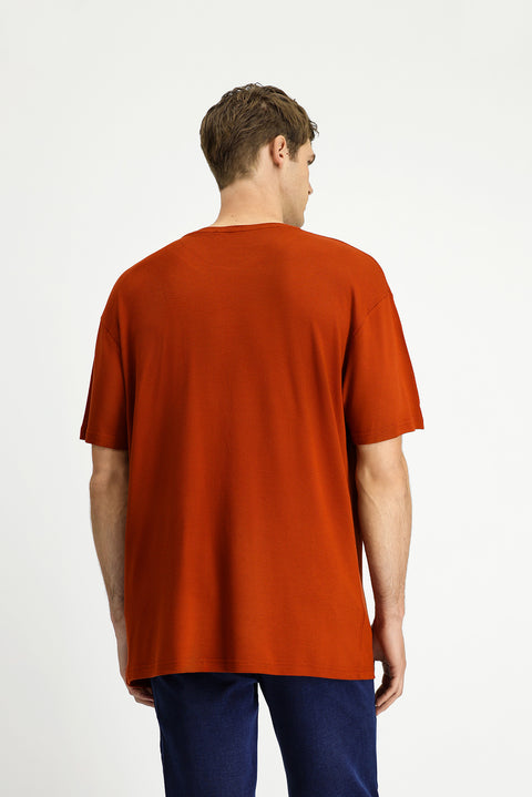 Tile-colored Crew Neck Oversize Patterned Modal Blend T-shirt