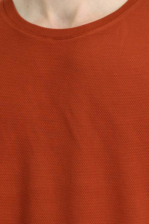 Tile-colored Crew Neck Oversize Patterned Modal Blend T-shirt