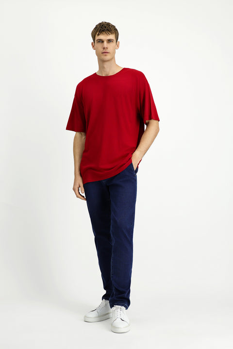 Flag Red Crew Neck Oversize Patterned Modal Blend T-Shirt