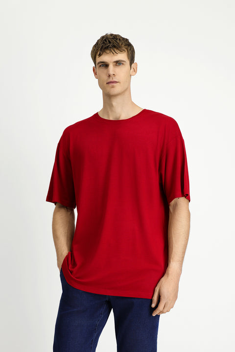 Flag Red Crew Neck Oversize Patterned Modal Blend T-Shirt