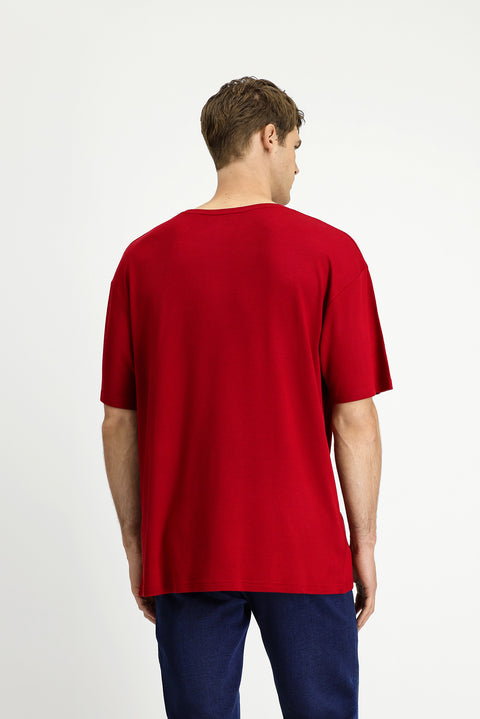 Flag Red Crew Neck Oversize Patterned Modal Blend T-Shirt