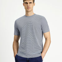 Indigo Crew Neck Regular Fit Striped Mercerized Cotton T-shirt