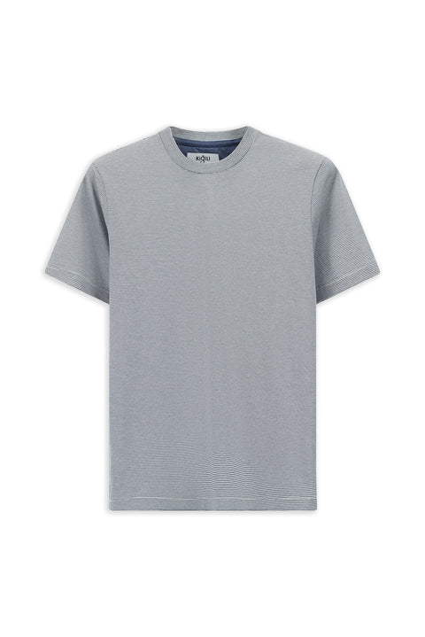 Indigo Crew Neck Regular Fit Striped Mercerized Cotton T-shirt