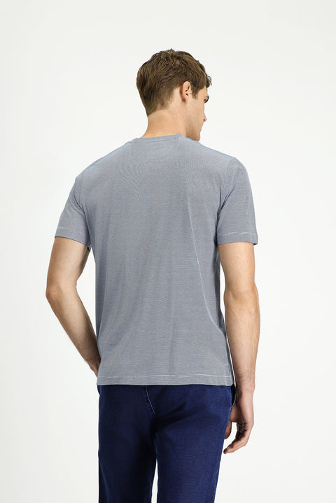 Indigo Crew Neck Regular Fit Striped Mercerized Cotton T-shirt